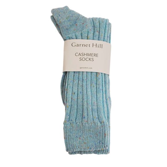 Soft Ribbed 82% Cashmere Ankle Socks Sz 9-11 Warm Cozy Garnet Hill Aqua Sprinkle - Picture 2 of 8